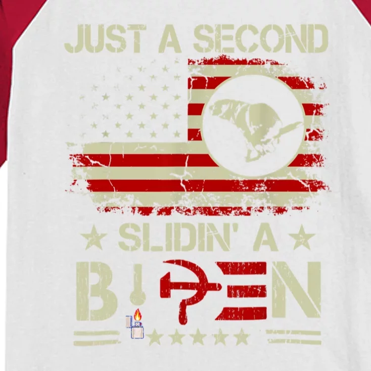 Just A Second Slidin A Biden Funny American Flag Kids Colorblock Raglan Jersey