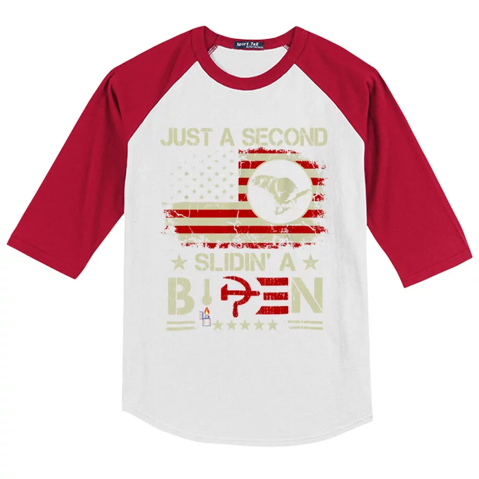 Just A Second Slidin A Biden Funny American Flag Kids Colorblock Raglan Jersey