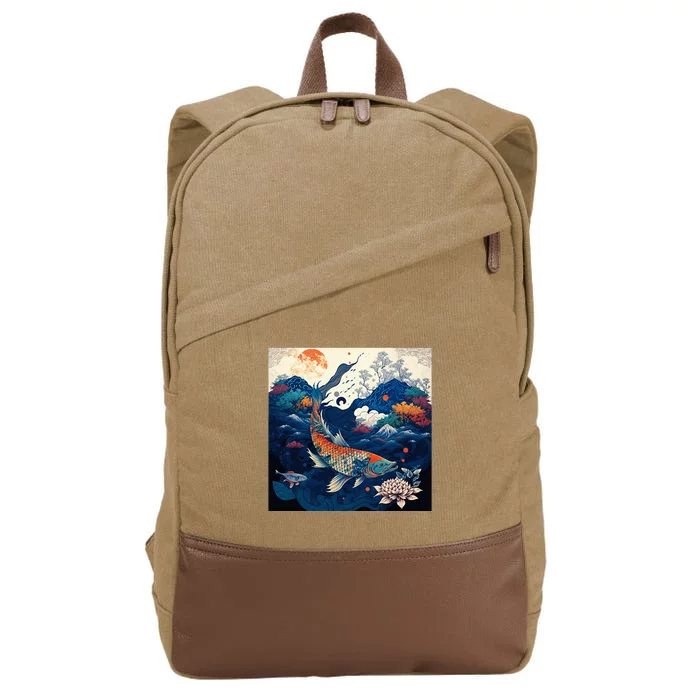 Japanese Art Samurai Aesthetic Koi Fish Cotton Canvas Backpack