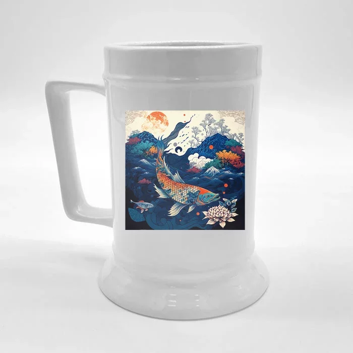 Japanese Art Samurai Aesthetic Koi Fish Front & Back Beer Stein