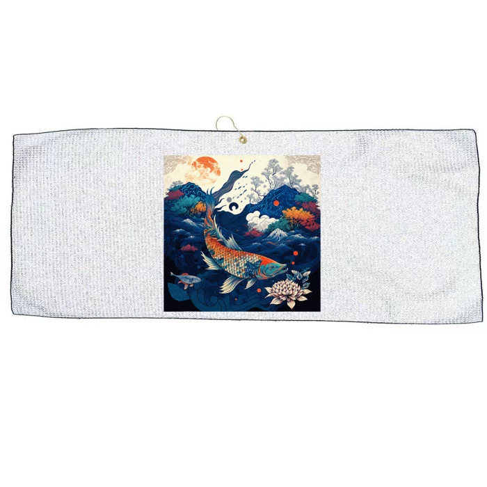 Japanese Art Samurai Aesthetic Koi Fish Large Microfiber Waffle Golf Towel