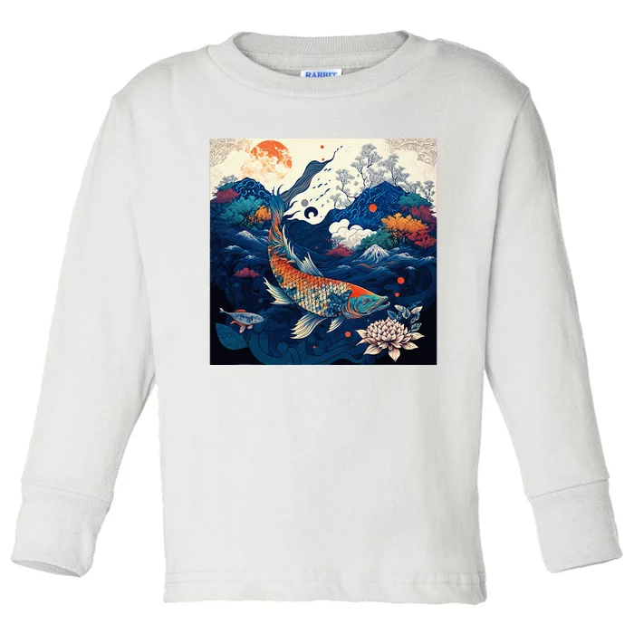 Japanese Art Samurai Aesthetic Koi Fish Toddler Long Sleeve Shirt