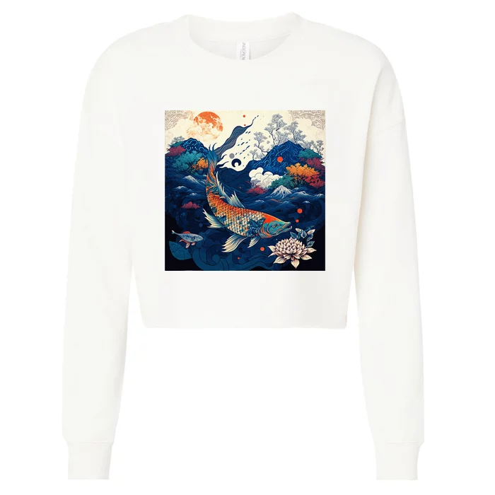 Japanese Art Samurai Aesthetic Koi Fish Cropped Pullover Crew