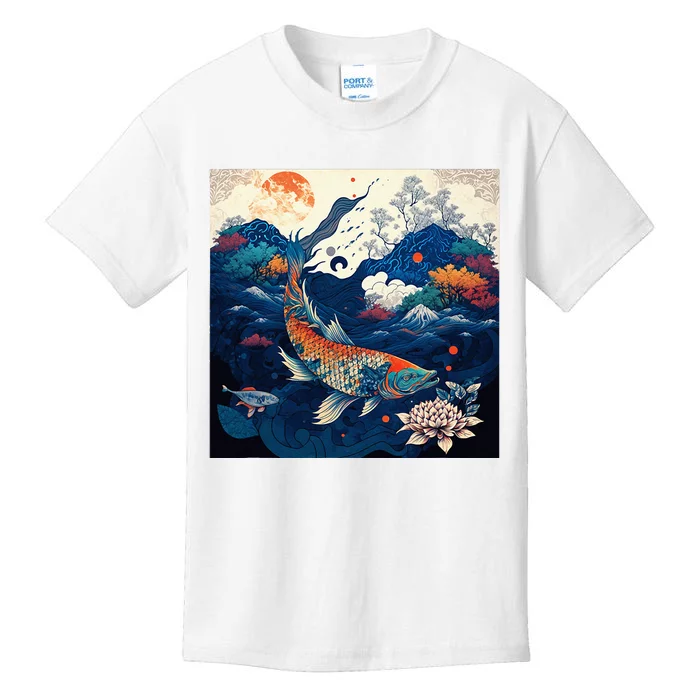 Japanese Art Samurai Aesthetic Koi Fish Kids T-Shirt