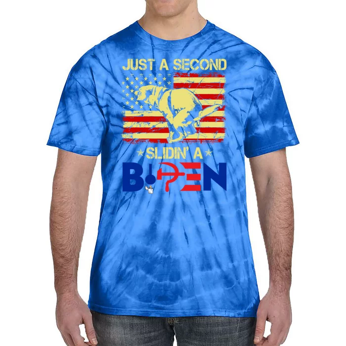 Just A Second Slidin A Biden Funny American Flag Tie-Dye T-Shirt