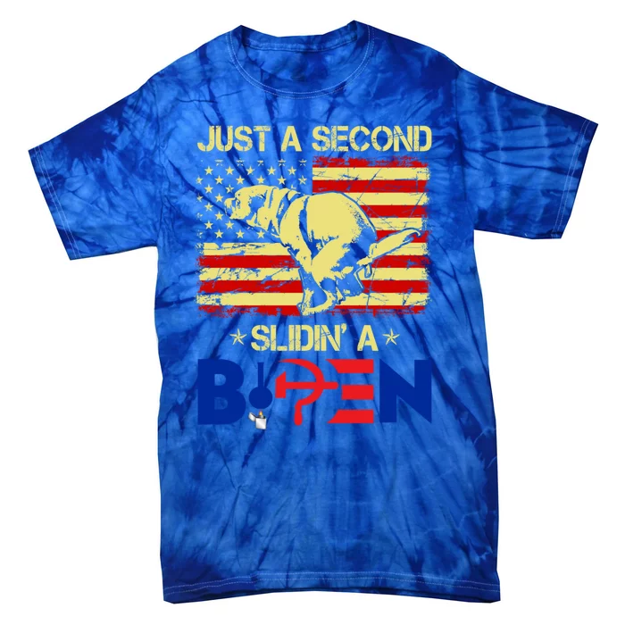 Just A Second Slidin A Biden Funny American Flag Tie-Dye T-Shirt