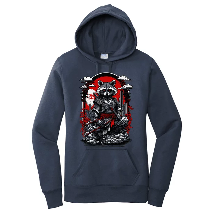 Japanese Art Samurai Raccoon Vintage Fighter Warrior Red Women's Pullover Hoodie