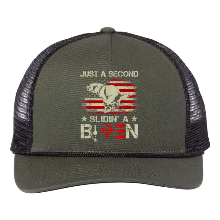 Just A Second Slidin A Biden Funny Saying Biden President Retro Rope Trucker Hat Cap