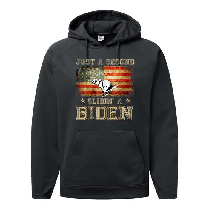 Just A Second Slidin’ A Biden – Funny Political Anti Biden Performance Fleece Hoodie