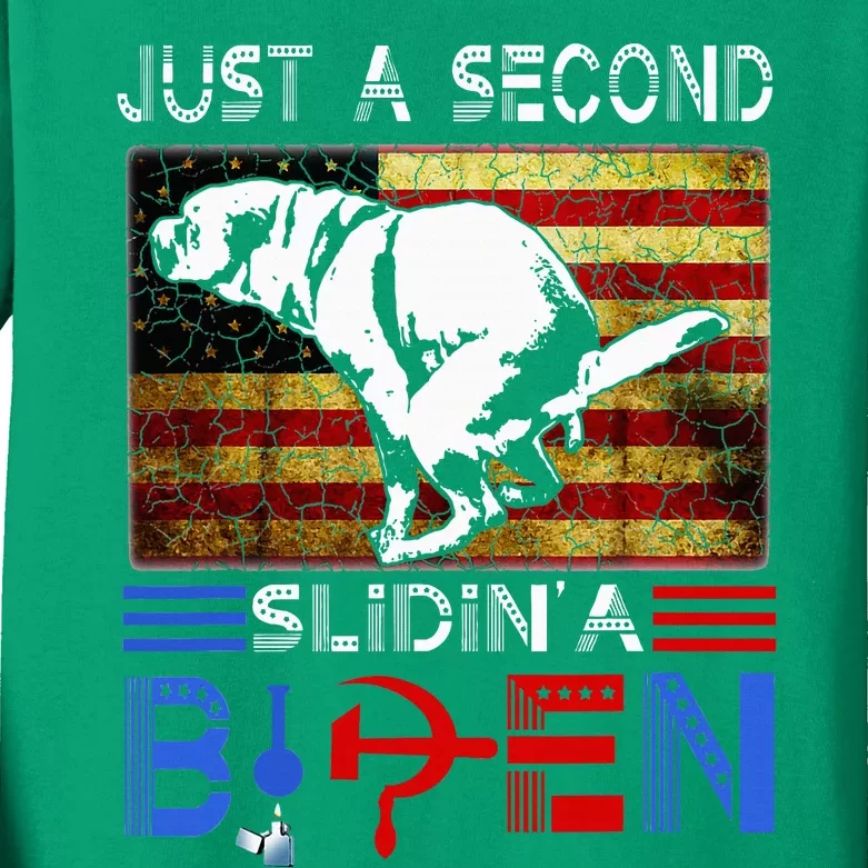 Just A Second Slidin A Biden Dog American Usa Flag Kids Long Sleeve Shirt