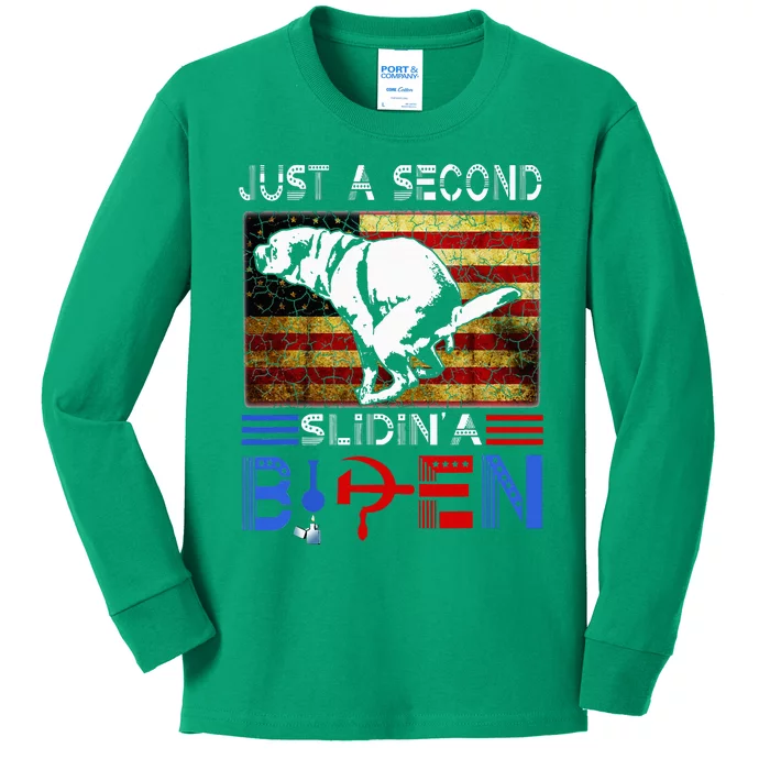 Just A Second Slidin A Biden Dog American Usa Flag Kids Long Sleeve Shirt