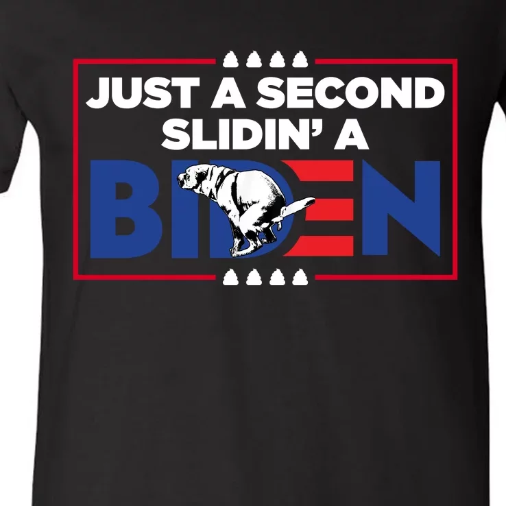 Just A Second Slidin' A Biden Funny Biden V-Neck T-Shirt