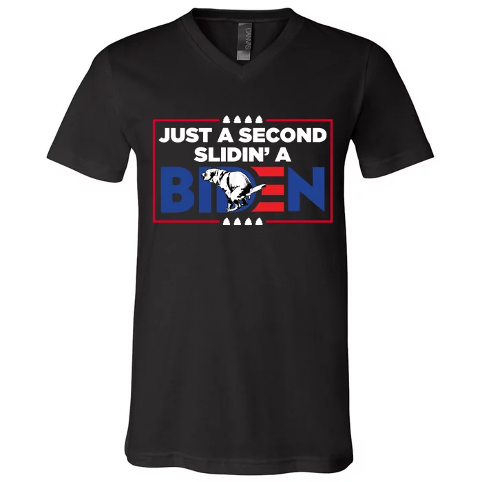 Just A Second Slidin' A Biden Funny Biden V-Neck T-Shirt