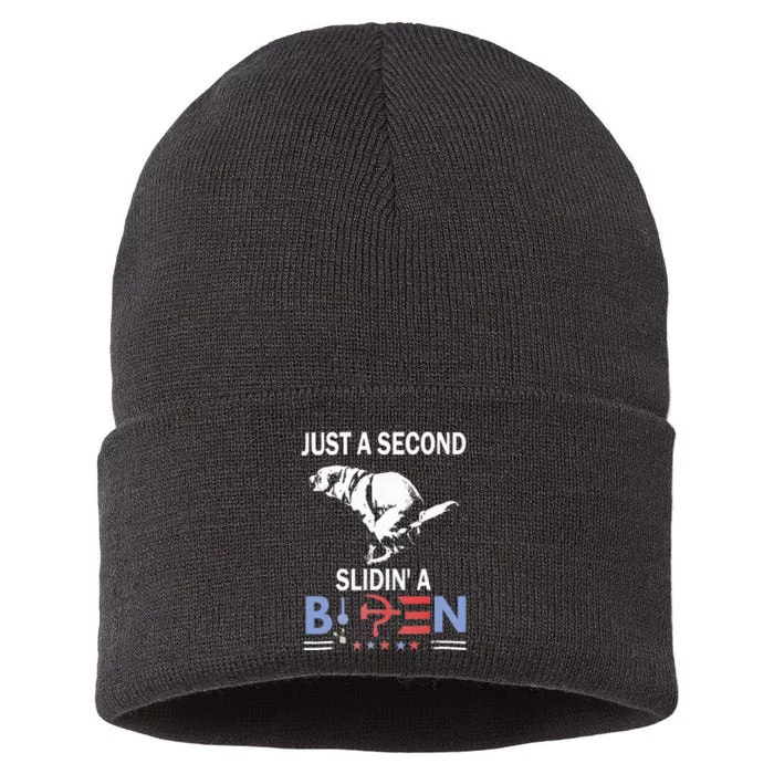 Just A Second Slidin A Biden Joe Biden Anti Biden Sustainable Knit Beanie