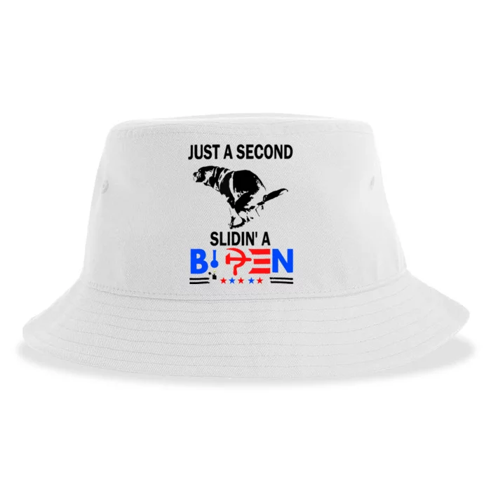 Just A Second Slidin A Biden Funny Joe Biden Anti Biden Sustainable Bucket Hat