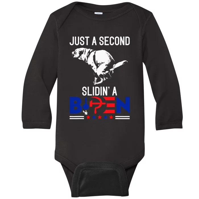 Just A Second Slidin A Biden Humour Biden Baby Long Sleeve Bodysuit