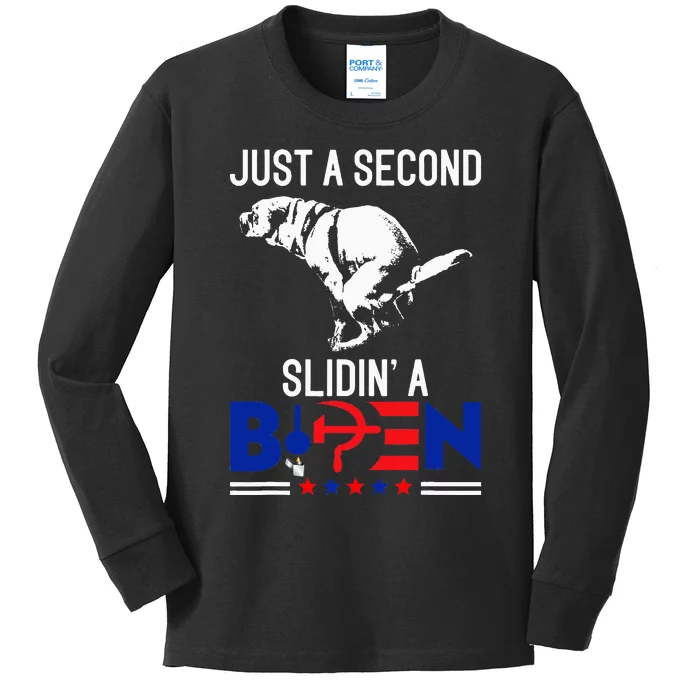 Just A Second Slidin A Biden Humour Biden Kids Long Sleeve Shirt