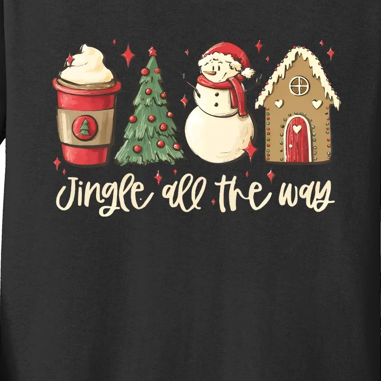 Jingle All The Way Christmas Snowman Kids Long Sleeve Shirt