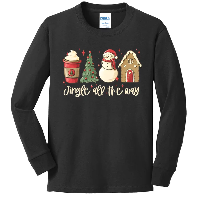 Jingle All The Way Christmas Snowman Kids Long Sleeve Shirt