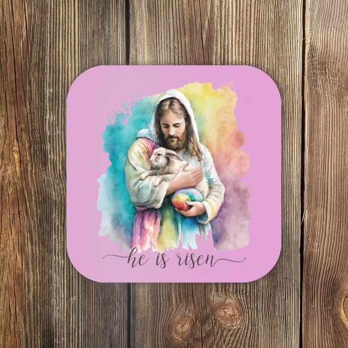 Jesus And The Easter Bunny He Is Risen Christian Coaster