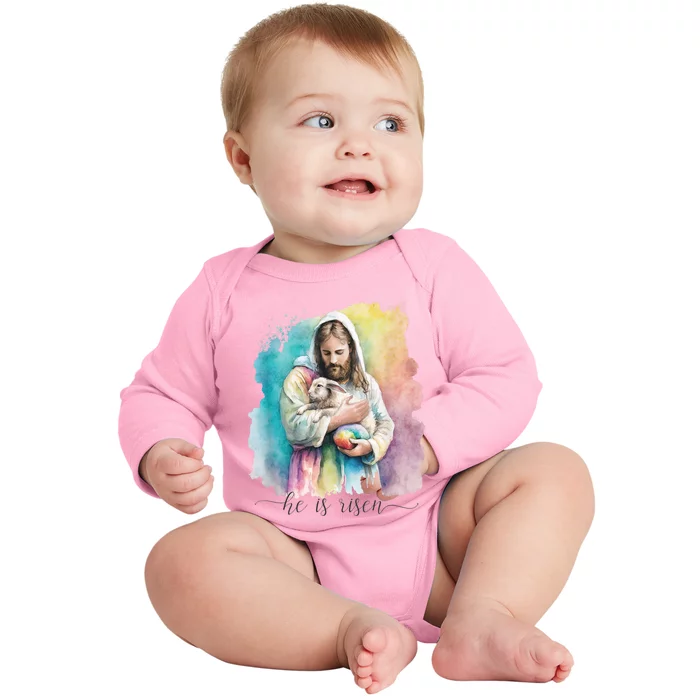 Jesus And The Easter Bunny He Is Risen Christian Baby Long Sleeve Bodysuit