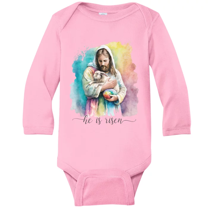 Jesus And The Easter Bunny He Is Risen Christian Baby Long Sleeve Bodysuit