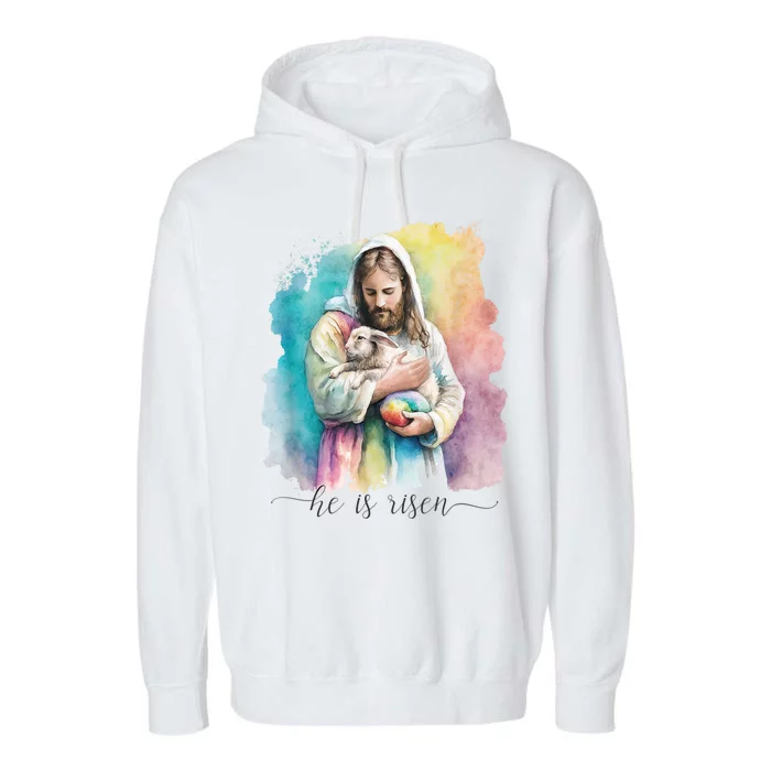 Jesus And The Easter Bunny He Is Risen Christian Garment-Dyed Fleece Hoodie