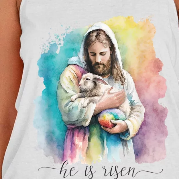 Jesus And The Easter Bunny He Is Risen Christian Women's Knotted Racerback Tank