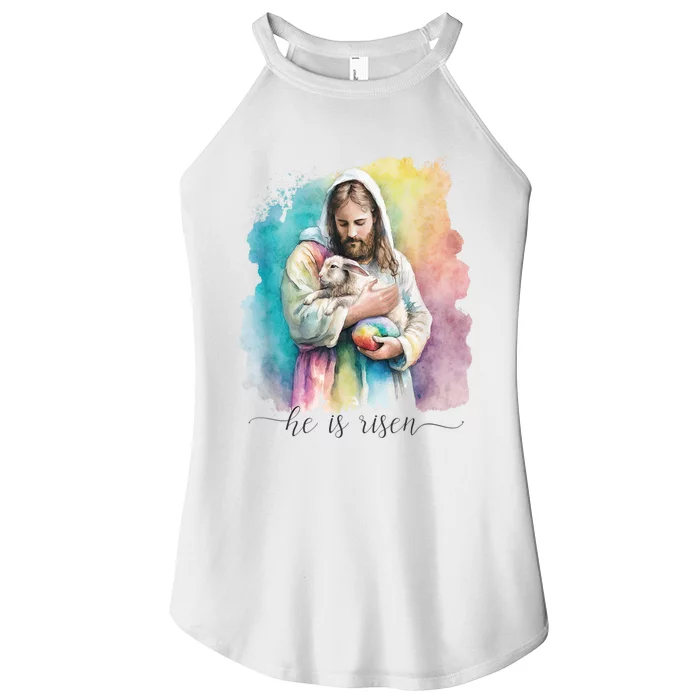 Jesus And The Easter Bunny He Is Risen Christian Women’s Perfect Tri Rocker Tank