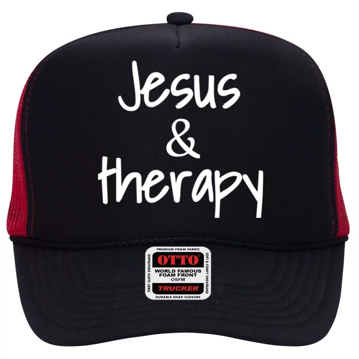 Jesus And Therapy Christian Humor For Christian Counselors Great Gift High Crown Mesh Trucker Hat