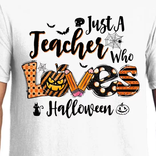 Just A Teacher Who Loves Halloween Pumpkin Witch Costume Pajama Set