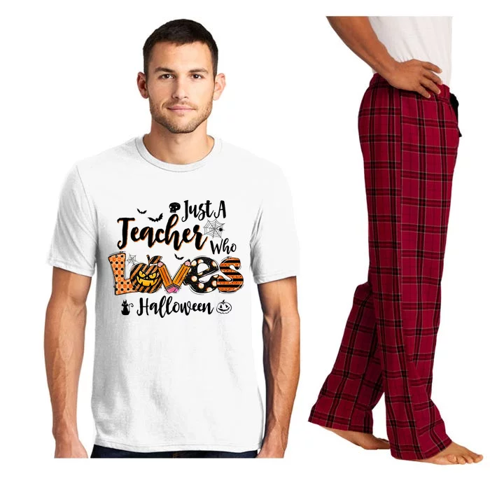 Just A Teacher Who Loves Halloween Pumpkin Witch Costume Pajama Set