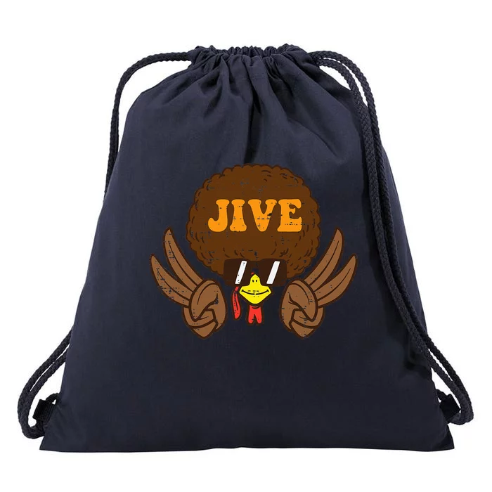 Jive Afro Turkey Peace Sign 70s Retro Thanksgiving Drawstring Bag