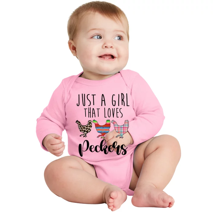 Just A That Loves Peckers Funny Chicken Lover Rooster Gift Baby Long Sleeve Bodysuit