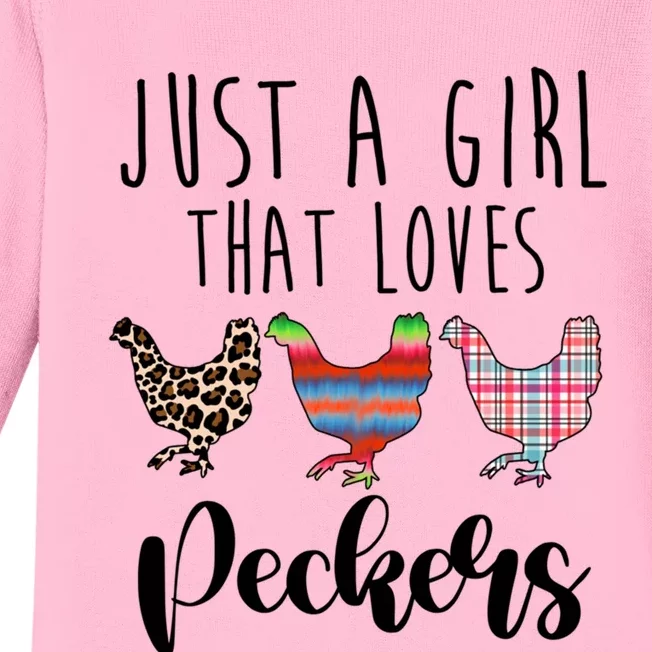 Just A That Loves Peckers Funny Chicken Lover Rooster Gift Baby Long Sleeve Bodysuit