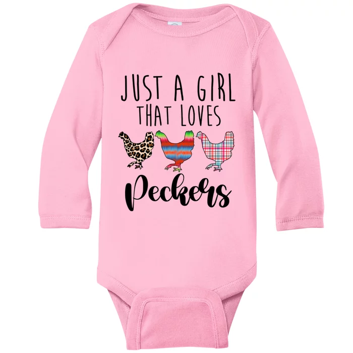 Just A That Loves Peckers Funny Chicken Lover Rooster Gift Baby Long Sleeve Bodysuit