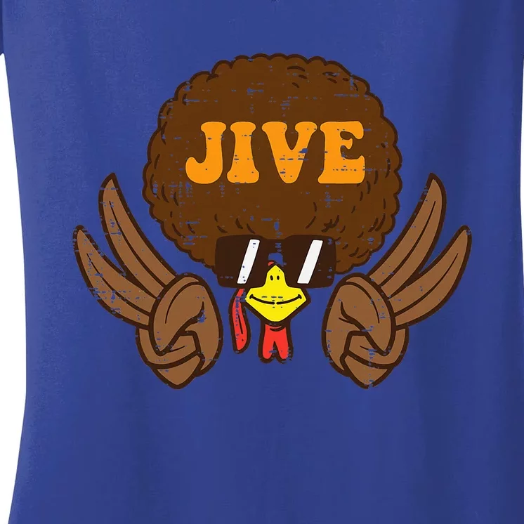 Jive Afro Turkey Peace Sign 70s Retro Thanksgiving Women's V-Neck T-Shirt