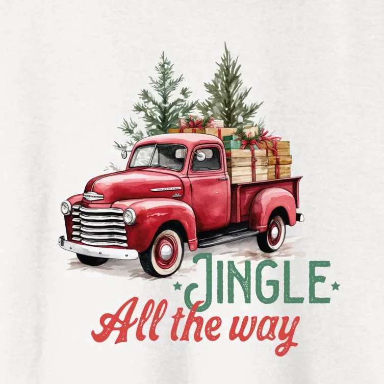 Jingle All The Way Red Christmas Pickup Truck Women's Crop Top Tee