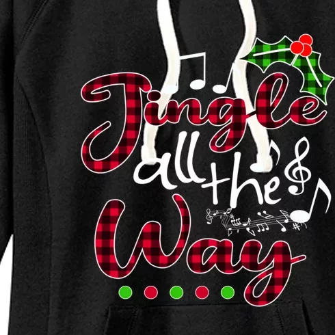 Jingle All The Way Funny Christmas Buffallo Green Plaid Gift Women's Fleece Hoodie