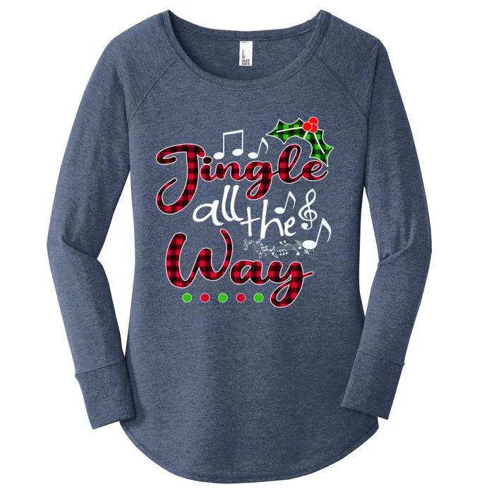 Jingle All The Way Funny Christmas Buffallo Green Plaid Gift Women's Perfect Tri Tunic Long Sleeve Shirt