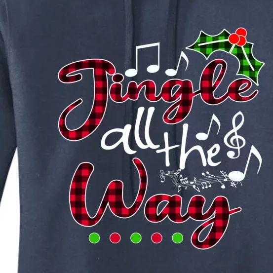 Jingle All The Way Funny Christmas Buffallo Green Plaid Gift Women's Pullover Hoodie