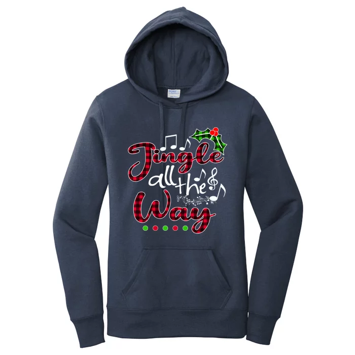 Jingle All The Way Funny Christmas Buffallo Green Plaid Gift Women's Pullover Hoodie