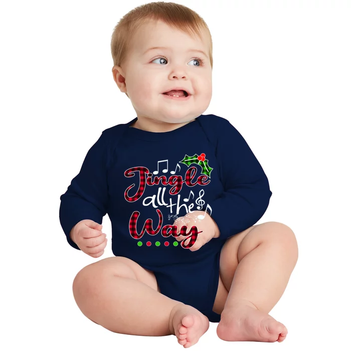 Jingle All The Way Funny Christmas Buffallo Green Plaid Gift Baby Long Sleeve Bodysuit