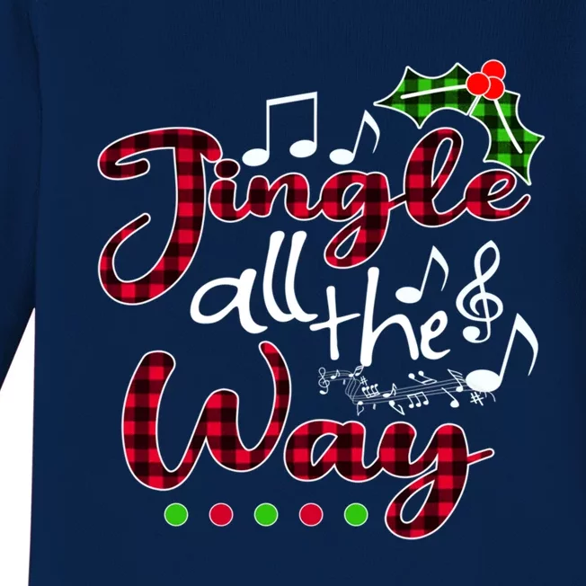 Jingle All The Way Funny Christmas Buffallo Green Plaid Gift Baby Long Sleeve Bodysuit