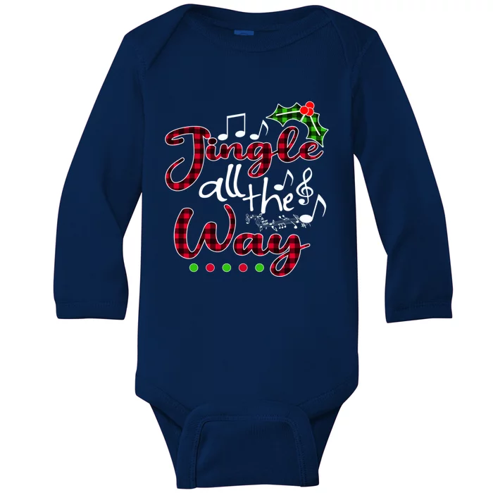 Jingle All The Way Funny Christmas Buffallo Green Plaid Gift Baby Long Sleeve Bodysuit