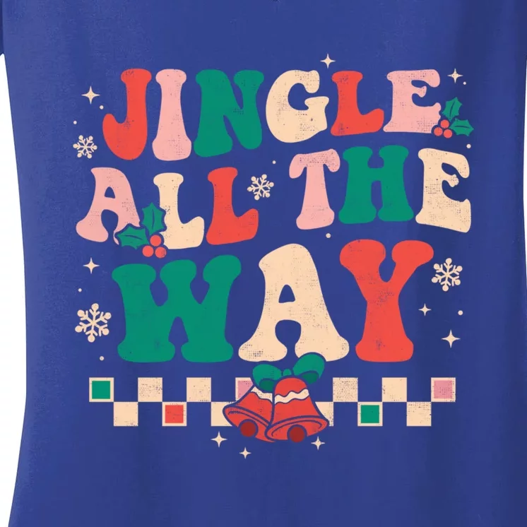 Jingle All The Way Groovy Retro Christmas Xmas Happy Holiday Gift Women's V-Neck T-Shirt