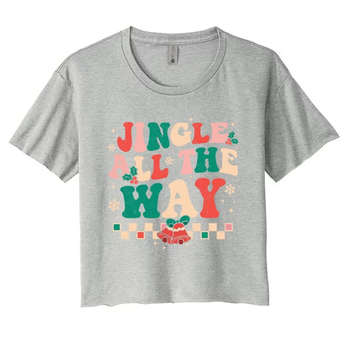 Jingle All The Way Groovy Retro Christmas Xmas Happy Holiday Gift Women's Crop Top Tee