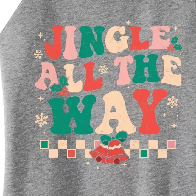 Jingle All The Way Groovy Retro Christmas Xmas Happy Holiday Gift Women’s Perfect Tri Rocker Tank