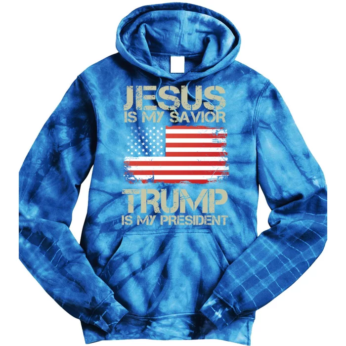 Jesus And Trump Is My President Funny Political Cool Gift Tie Dye Hoodie