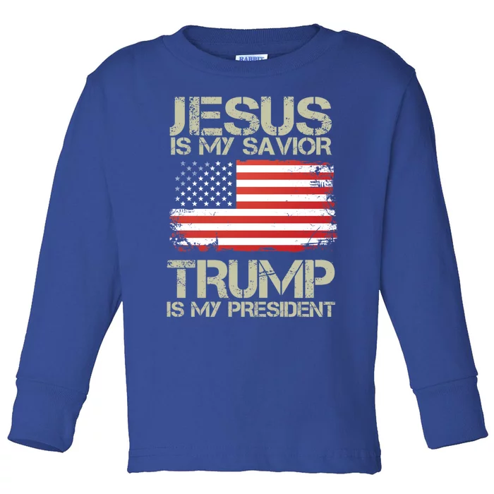 Jesus And Trump Is My President Funny Political Cool Gift Toddler Long Sleeve Shirt